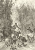 H. M. Stanley's Emin Pasha Relief Expedition. Foraging Yambuya Camp. Congo 1890