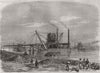 SUEZ CANAL. Under construction. Dredges and Elevators at work 1869 old print