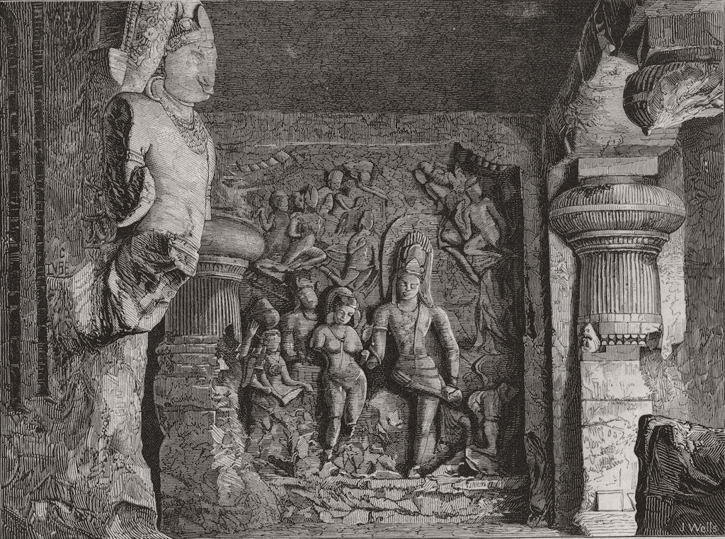 INDIA. Elephanta Caves. Caves of Elephanta 1875 old antique print ...