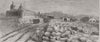 INDIAN FAMINE 1876-78. Grain depot at railway station, Bellary 1877 old print