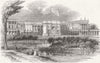 BUCKINGHAM PALACE. from Green Park. Marble Arch before its move 1842 old print