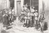 BULGARIA. Is there wine? rush at store, Byala 1877 old antique print picture