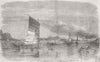 CHINA. Bombardment of Canton. The Suburbs on Fire 1857 old antique print