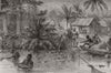 GHANA. Village on the Prah. Catching fish & tritons 1874 old antique print