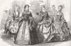 FASHION. Ball, French Embassy. Costumes 1854 old antique vintage print picture