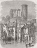 FRANCE. Floods, Normandy-Chateau De Falaise 1860 old antique print picture