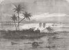 EGYPT. Village nr Tautah, destroyed by Nile flood 1863 old antique print
