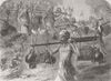 INDIA. Ganges pilgrims passing a Ghat 1864 old antique vintage print picture
