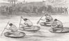 SHROPS. Coracle-race, Severn, Ironbridge  1880 old antique print picture