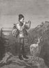 SWEDEN. Girl tending cattle, Dalarna  1863 old antique vintage print picture