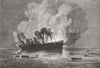 YOKOHAMA. Burning of Pacific Mail Co's ship America 1872 old antique print