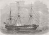 LANCS. Liverpool training-ship, Indefatigable 1856 old antique print picture