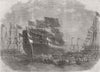 LONDON. Launch. line-of-battle ship Anson, Woolwich 1860 old antique print