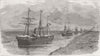 SUEZ. Canal. block, parade of ships after unblock 1885 old antique print