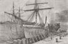 HANTS. Burning of Mauritius, Southampton 1855 old antique print picture