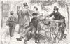 SOCIETY. Tramp on bench with family Top hats 1882 old antique print picture