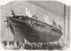 LONDON. Launch of the Screw-corvette Thalia at Woolwich Dockyard c1880 print