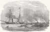 ROMANIA. Destruction of Sulinah, at the mouth of the Danube 1854 old print