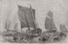 FISHING. French-boats picking up portions of Wreck Blervie Castle 1860 print
