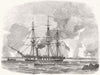 FINLAND. Amphion, 34-gun ship, among guns at Sandhamn Helsinki 1855 old print