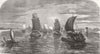 INDIA. A Fleet of Native boats off Kanpur 1857 old antique print picture