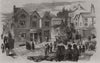 Scene of the riot at Wigan - the Royal Hotel. Lancashire 1853 old print