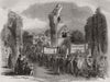 Central Somerset Railway opening: parade at Glastonbury Abbey 1854 old print