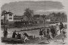 The Cambridge University eight training on the Cam. Cambridgeshire 1866 print