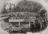 The performance of the installation ode, Cambridge 1847 old antique print