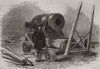 Large mortar, cast at the Vauxhall foundry, Liverpool 1856 old antique print