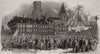 Calais fetes. Musical procession in the Grande Place. Pas-de-Calais 1852 print