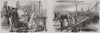 Calais fetes. Courgain fishmarket; Women hauling in a fishing boat 1852 print