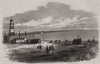 Dungeness lighthouse disaster. Masts of sunken ship in the distance. Kent 1873