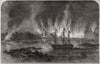 Destruction of Russian barracks and magazine, at Hango. Finland 1855 old print