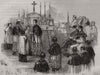 Interior of the Catholic church, Islington. London 1843 old antique print