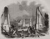 Remains of the suspension bridge, at Great Yarmouth. Norfolk 1845 old print