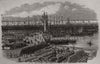 The herring fishery. Curing-stances, Wick Harbour. Scotland 1863 old print