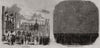 King's College; fireworks in Parker's Piece. Cambridge 1843 old antique print