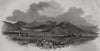 The seven mountains and Drachenfels, from Godesberg. Germany 1845 old print