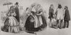 Sketches from Cologne, students at Bonn. Germany 1845 old antique print