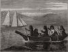 Native canoe, on the coast of British Columbia. Canada 1872 old antique print