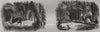 Sporting scenes in Canada. Deerstalking: the death jump; round traps 1858