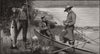 Salmon-fishing on the Miramichi: mending a rod. New Brunswick 1890 old print