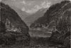 Wire suspension bridge over the Fraser River, British Columbia. Canada 1866