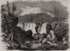 Driving logs down the falls of the St. John. Canada 1858 old antique print