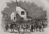 Grand military Leamington steeple chases. Saddling at the betting ground 1846
