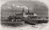 Kronborg Castle, Elsineur, entrance of the sound. Denmark 1854 old print