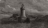 The new light tower at St. Pierre Port, Guernsey. Channel Islands 1867 print