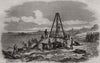 Raising the capstone of Le Trepied cromlech, Guernsey. Channel Islands 1870