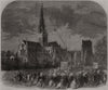 Capping the new spire of Chichester Cathedral. Sussex 1866 old antique print